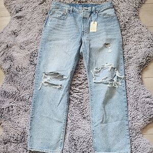 Levi's Light Blue Distressed 501 90's Boyfriend Jeans